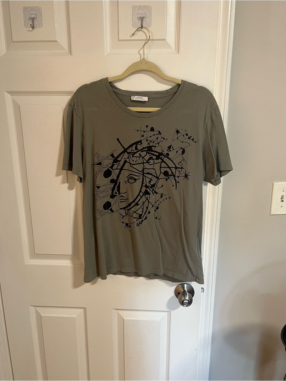Versace Olive Short Sleeve Tee with Black Medusa Motif